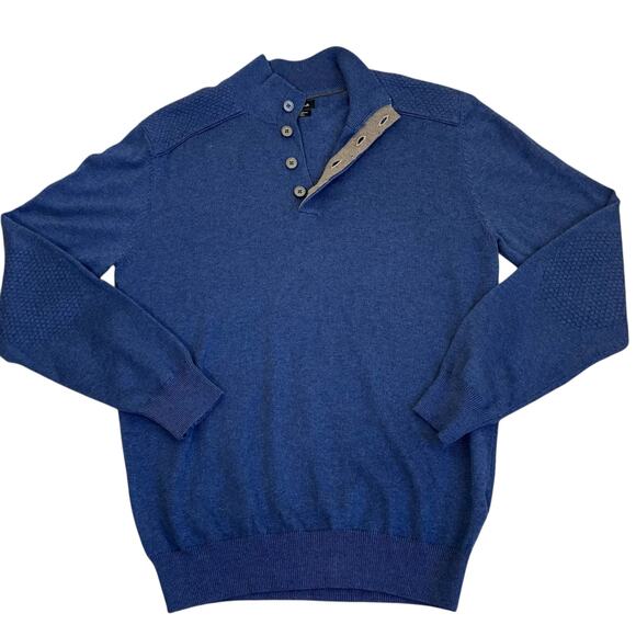 Massimo Dutti Mens Sz M Blue Cotton Cashmere Blend Fine-knit Henley Sweater - Picture 9 of 16